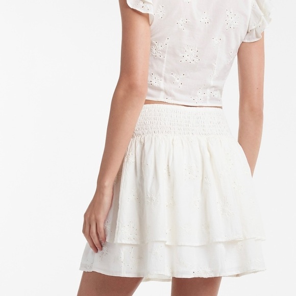 Express White High Waisted Tiered Eyelet Lace Mini Skirt-NWT - Picture 5 of 14